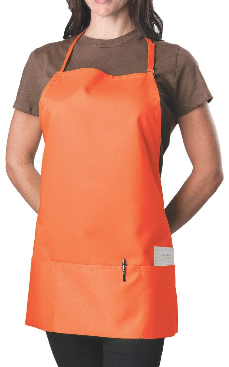 KNG Orange 3 Pocket Adjustable Bib Apron for Men and Women - Image 1